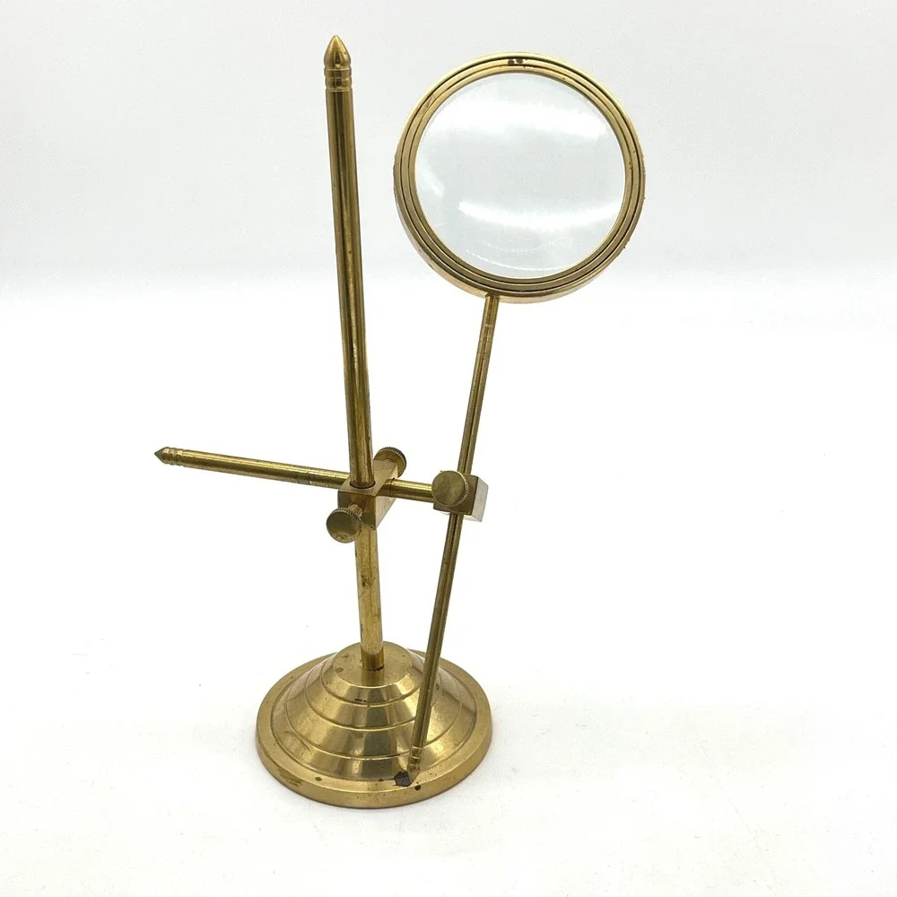 Vintage‎ Solid Brass Adjustable Magnifying Glass Stand Desk Accessory Scientific